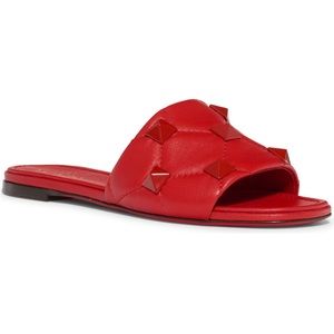 Valentino Roman Stud Matelassé Slide Sandal